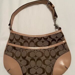 Coach Brown and Tan Signature Shoulder Bag